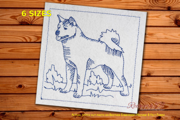 Akita Dog Redwork Design