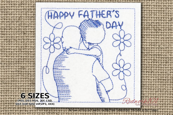 Fathers Day Greetings Redwork